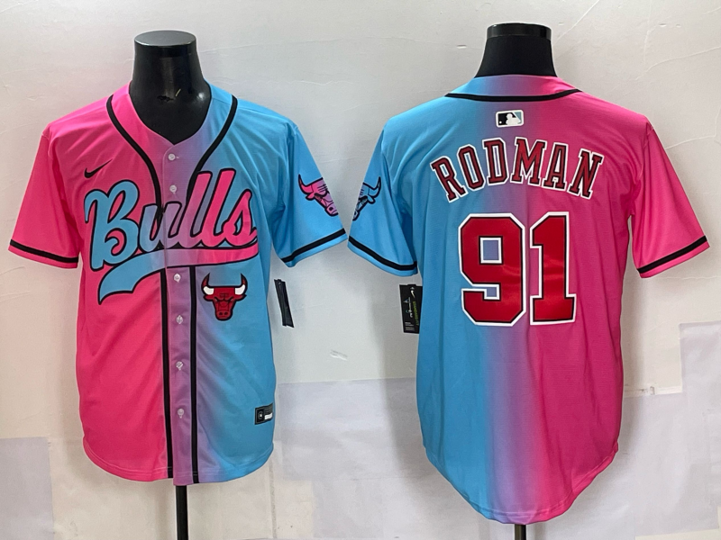 Men Chicago Bulls Nike #91 Rodman Blue pink NBA 2025 Jersey style 016
